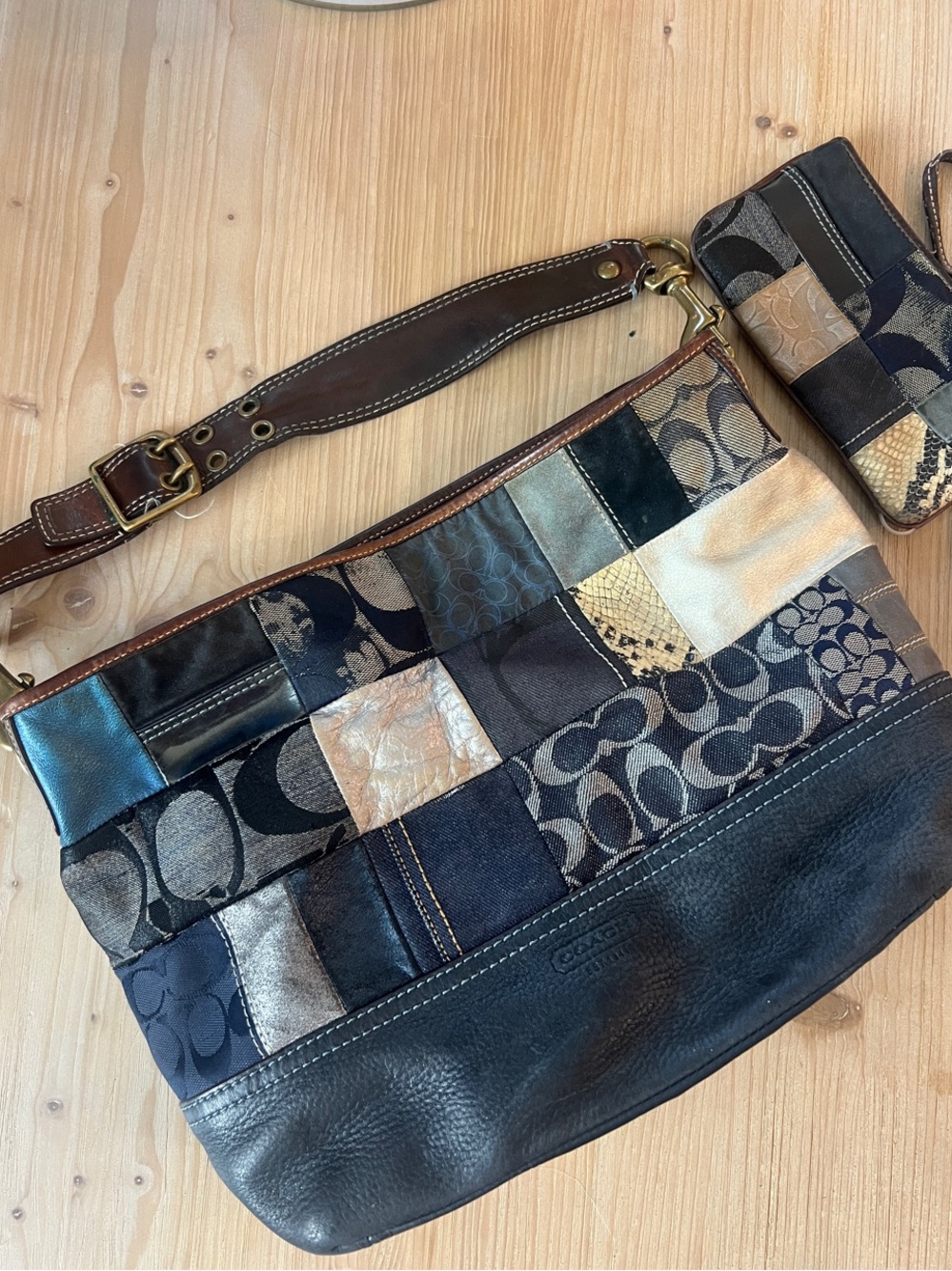 Coach Patchwork Vintage Y2K Shoulder Tote Bag Navy, Denim Metallic with Wristlet - Picture 17 of 17